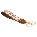 Front product shot of the Oroton Heather Wristlet Strap Keyring in Cognac/Cream and 100% Jacqard webbing for Women