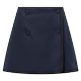 Front product shot of the Oroton Contrast Bind Double Breasted Mini Skirt in North Sea and 100% linen for Women