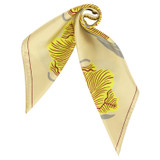 Front product shot of the Oroton Linear Tulip Scarf in Fennel and 100% silk for Women