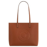Front product shot of the Oroton Polly Smooth Medium Zip Tote in Cognac and Smoother leather fused with saffiano PU for Women