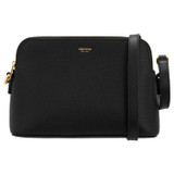 Front product shot of the Oroton Iris Double Zip Crossbody in Black/Black and Pebble Leather. Smooth Leather for Women