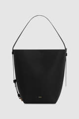 Front product shot of the Oroton Ellis Hobo in Black and Pebble leather for Women