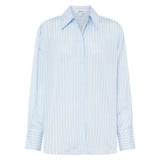 Front product shot of the Oroton Sheer Stripe Shirt in Delft Blue and 75% cotton, 25% silk for Women