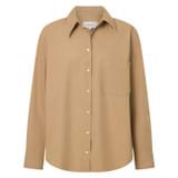 Front product shot of the Oroton Poplin Long Sleeve Shirt in Camel and 100% cotton for Women