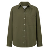 Front product shot of the Oroton Poplin Long Sleeve Shirt in Green Olive and 100% cotton for Women