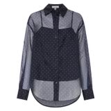 Front product shot of the Oroton Pindot Print Overshirt in North Sea and 100% silk for Women