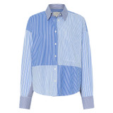 Front product shot of the Oroton Mixed Stripe Overshirt in Workwear Blue and 100% cotton for Women
