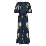 Front product shot of the Oroton Snowdrop Print Dress in North Sea and 100% silk for Women