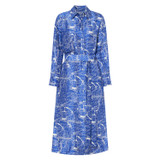 Front product shot of the Oroton Map Print Shirt Dress in Indigo and 100% silk for Women