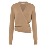 Front product shot of the Oroton Wrap Cardigan in Dark Camel and 100% merino wool for Women