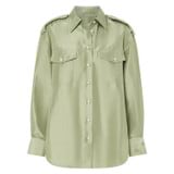 Front product shot of the Oroton Military Silk Shirt in Sage and 100% silk for Women