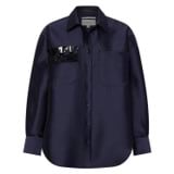 Front product shot of the Oroton Fringe Beaded Satin Overshirt in North Sea and 85% polyester, 15% silk for Women