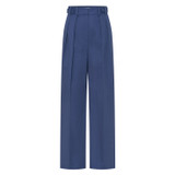 Front product shot of the Oroton Tab Detail Pant in Workwear Blue and 77% cotton, 23% linen for Women