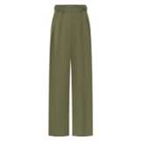 Front product shot of the Oroton Tab Detail Pant in Green Olive and 77% cotton, 23% linen for Women