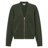 Front product shot of the Oroton Knit Bomber in Green Olive and 100% wool for Women