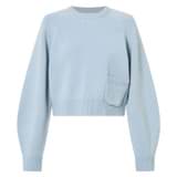 Front product shot of the Oroton Crop Crew Sweater in Windmill Blue and 100% wool for Women