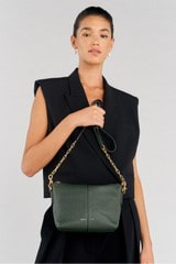 Profile view of model wearing the Oroton Lilly Zip Top Crossbody in Fern and Pebble leather for Women