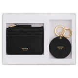 Front product shot of the Oroton Eve Credit Card Pouch And Mirror Keyring in Black and Pebble leather for Women