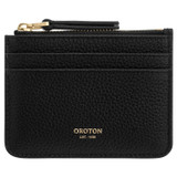 Front product shot of the Oroton Eve Credit Card Pouch And Mirror Keyring in Black and Pebble leather for Women