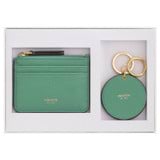 Front product shot of the Oroton Eve Credit Card Pouch And Mirror Keyring in Sage Green and Pebble leather for Women