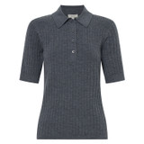 Front product shot of the Oroton Stitch Rib Polo in Charcoal Marle and 100% wool for Women