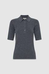 Front product shot of the Oroton Stitch Rib Polo in Charcoal Marle and 100% wool for Women