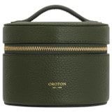 Front product shot of the Oroton Fife Round Travel Jewellery Case in Dark Khaki and Pebble leather for Women