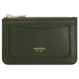 Front product shot of the Oroton Izzie 4 Credit Card Mini Zip Pouch in Dark Khaki and Smooth leather for Women