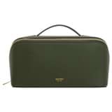 Front product shot of the Oroton Fife Large Beauty Case in Dark Khaki and Pebble leather for Women