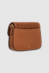 Back product shot of the Oroton Carter Collectable Small Day Bag in Amber and Smooth leather, handwoven leather for Women