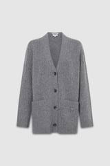 Front product shot of the Oroton Button Detail Long Line Cardigan in Grey Marle and 100% wool for Women