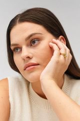 Profile view of model wearing the Oroton Julie Knot Ring in 18K Gold Vermeil and Sustainably sourced 925 Sterling Silver for Women
