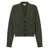 Front product shot of the Oroton Long Sleeve Boxy Cardigan in Green Olive and 100% wool for Women