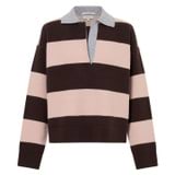 Front product shot of the Oroton Stripe Rugby Knit in Bitter Choc and 100% wool for Women