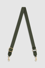 Front product shot of the Oroton Logo Narrow Webbing Strap in Dark Khaki and Smooth leather for Women