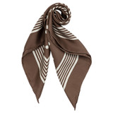 Front product shot of the Oroton Bandana Silk Scarf in Chocolate and 100% silk for Women