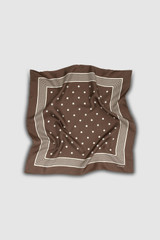 Front product shot of the Oroton Bandana Silk Scarf in Chocolate and 100% silk for Women