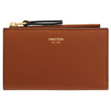 Front product shot of the Oroton Eve 12 Credit Card Zip Wallet in Cognac and Pebble leather for Women