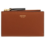 Front product shot of the Oroton Eve 12cc Zip Wallet in Cognac and Pebble leather for Women