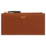 Front product shot of the Oroton Eve Slim Zip Wallet in Cognac and Pebble leather for Women