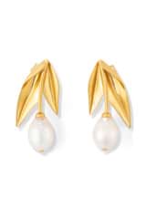 Front product shot of the Oroton Alma Studs in Worn Gold/Pearl and Brass for Women