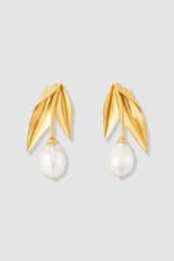 Front product shot of the Oroton Alma Studs in Worn Gold/Pearl and Brass for Women