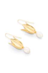 Back product shot of the Oroton Alma Hook Earrings in Worn Gold/Pearl and Brass for Women