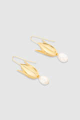 Back product shot of the Oroton Alma Hook Earrings in Worn Gold/Pearl and Brass for Women