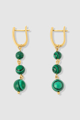 Front product shot of the Oroton Pietra Drop Earrings in 18K Worn Gold/Malachite and Semi precious stone paste for Women