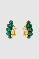 Front product shot of the Oroton Pietra Earrings in 18K Worn Gold/Malachite and Brass for Women