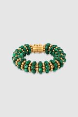 Front product shot of the Oroton Pietra Bracelet in 18K Worn Gold/Malachite and Brass for Women