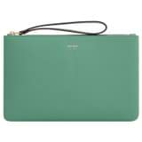 Front product shot of the Oroton Eve Medium Pouch in Sage Green and Pebble leather for Women