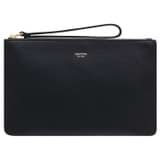 Front product shot of the Oroton Eve Medium Pouch in Dark Navy and Pebble leather for Women