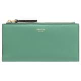 Front product shot of the Oroton Eve Slim Zip Wallet in Sage Green and Pebble leather for Women